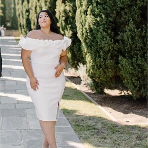 Elegant Off-Shoulder White Midi Dress